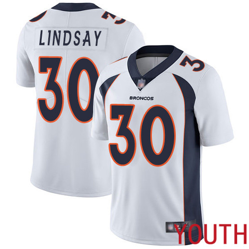 Youth Denver Broncos #30 Phillip Lindsay White Vapor Untouchable Limited Player Football NFL Jersey